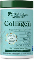Great Lakes Wellness Sustainable Marine Collagen Peptides - Wild Caught MSC Certified - Unflavored Hydrolyzed Protein Powder - Support for Skin Hair Nails Joints &amp Digestion - iGen Non-GMO - 16