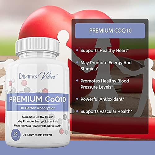 Divine Vibes CoQ10 200 mg - High Absorption Co-Q10 - Active Antioxidant Form of Co-Q10 - Supports Mitochondrial Energy Production and Cardiovascular Health