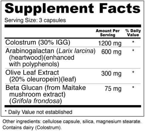 Super Immune Booster - Colostrum Beta Glucan Olive Leaf Arabinogalactan (90 Capsules)