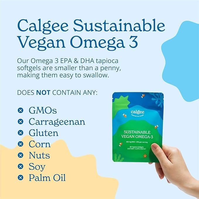 Calgee Vegan Omega 3-450mg DHA &amp EPA Fatty Acids - Sustainable Algae Oil - Plant-Based Fish Oil Alternative - Carrageenan-Free Softgels (60 Ct)