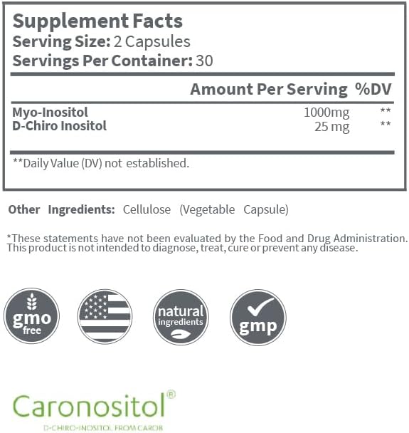 Vitamin B8 (Inositol) - 100% Myo &amp D-Chiro Inositol for Cholesterol Triglycerides and Heart Health - Natural Support for Brain and Nervous System | 60 Count
