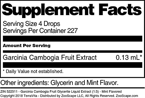 Terravita Garcinia Cambogia Fruit Glycerite Liquid Extract (1:5) - Mint Flavored (1 oz ZIN: 522511)