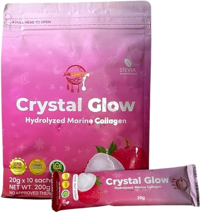 Crystal Glow Hydrolyzed Marine Collagen Mix with Glutathione &amp Lychee Extract 10 Sachets