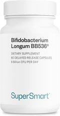 Supersmart - Bifidobacterium Longum (BB536) 6 Billion CFU per Day - Probiotics &amp Prebiotics Supplement | Non-GMO &amp Gluten Free - 60 DR Capsules