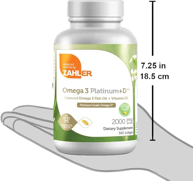 Zahler Omega 3 Platinum +D All-Natural Pure Fish Oil Supplement Burpless Softgel with No Fishy Aftertaste Highest in EPA and DHA Certified Kosher 360 Softgels