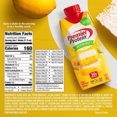 Premier Protein Shake Lemon Bar 30g Protein 11 Fl Oz 18 Ct