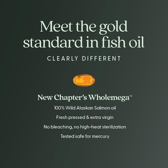 New Chapter Wholemega Fish Oil Supplement Tiny Capsules 2000mg per Serving Clinically Proven Wild Alaskan Salmon Oil with Omega-3 + Vitamin D3 + Astaxanthin 500mg per softgel - 180 Count