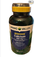 Spring Valley Calcium 600 mg with Vitamin D3 12.5 MCG 120 Softgels Bone Health Support Rapid-Release Gluten-Free