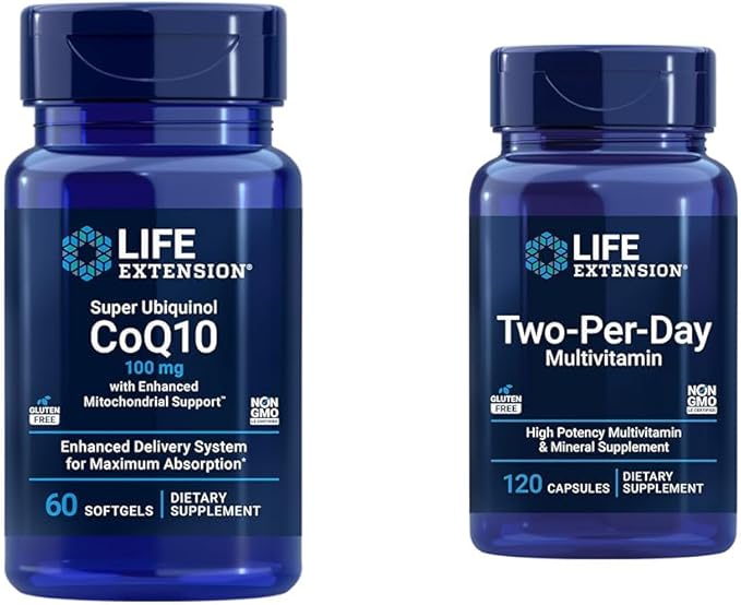 Life Extension Super Ubiquinol CoQ10 60 softgels &amp Two-Per-Day Multivitamin 120 Capsules Bundle