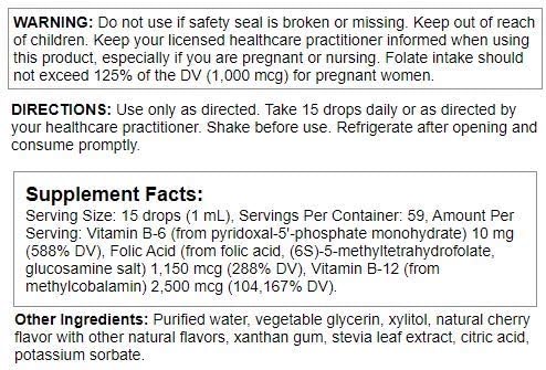 Nutra Biogenesis Methyl Factors - Vitamin B12 Drops Methylfolate Drops Sublingual Liquid for Women &amp Men B Complex with Folic Acid for Kids &amp Adults Energy Supplement Sugar Free - 2 Fl Oz