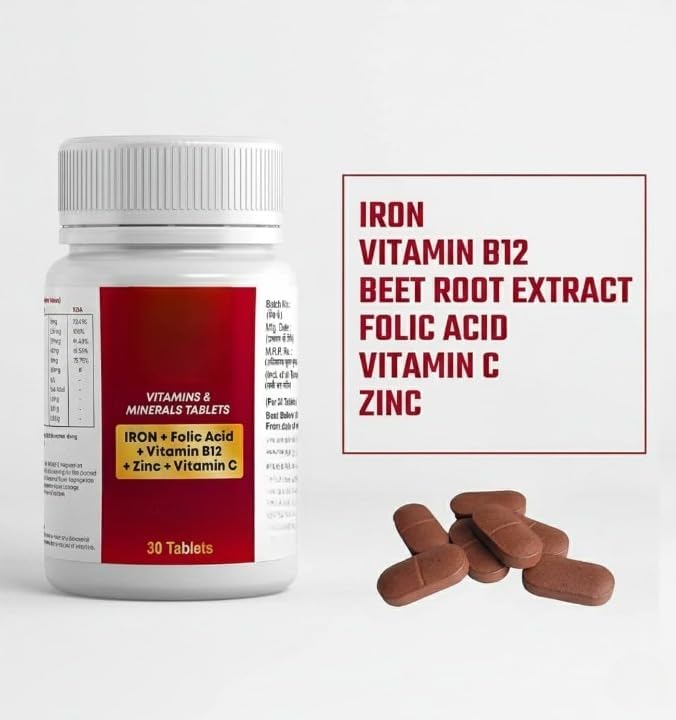 Iron B12 FOLIC Acid VIT C for Healthy Energy Stamina Immunity (Pack of 1 30)