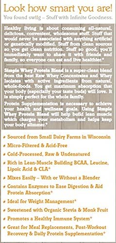 swiig Simple Whey Blend - No Sugar Added Chocolate No Fillers No Artificial Flavors Colors or Sweeteners No RBGH (Hormones) No Gluten 10 Pound (Bag in a Box)