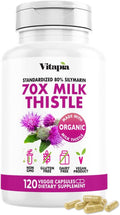 Vitapia Organic Milk Thistle Extract 70:1 Supplement - Liver Cleanse Detox &amp Repair Liver Health Support Antioxidants - 120 Vegan Capsules Non GMO Gluten Free