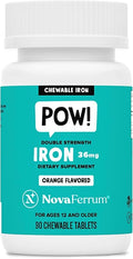 NovaFerrum Pow | Chewable Iron Supplement for Kids &amp Adults Ages 12 and Over | Anemia | 36mg of Iron | 90 Servings | Sugar Free