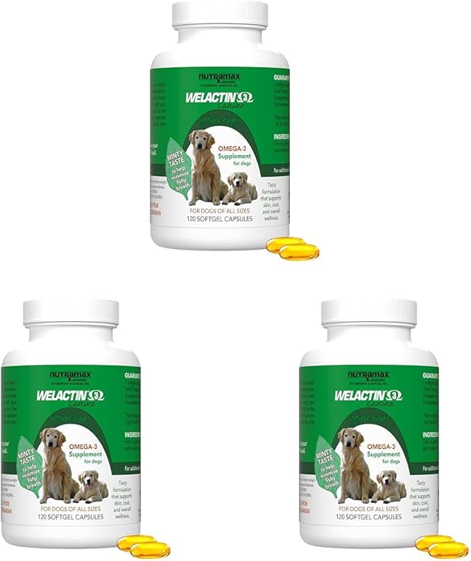 Nutramax Welactin Canine Softgels Omega 3 Supplement for Dogs Softgels 120 Count (Pack of 3)