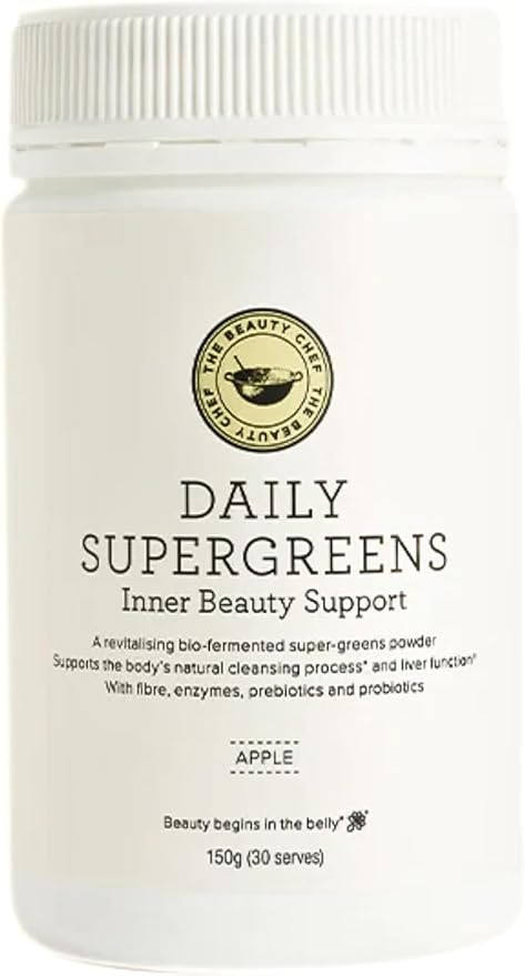 The Beauty Chef Daily Supergreens Inner Beauty Support Powder – Apple 150g/30 Servings Support Immune &amp Digestive Health Packed W/Prebiotics Probiotics Antioxidants &amp Nutrient-Rich Ingre