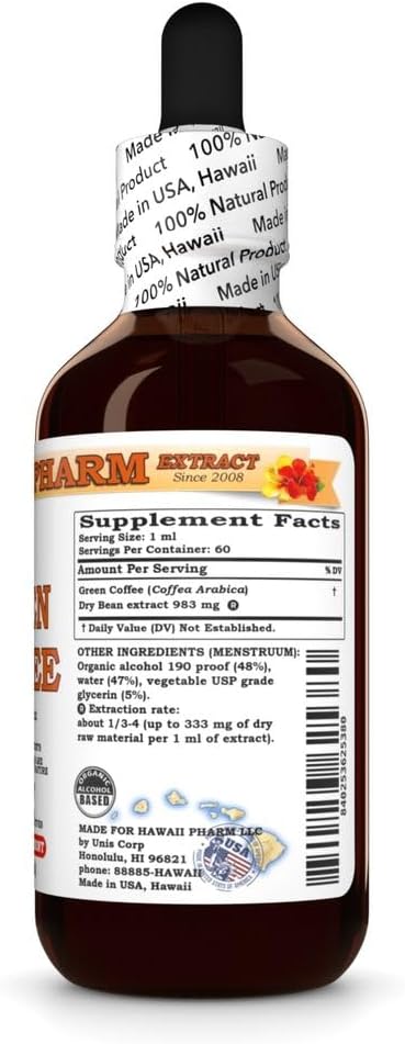 Green Coffee (Coffea Arabica) Dry Bean Tincture Made in Hawaii All Natural Vegan Pure Liquid Extract - 2 fl.oz