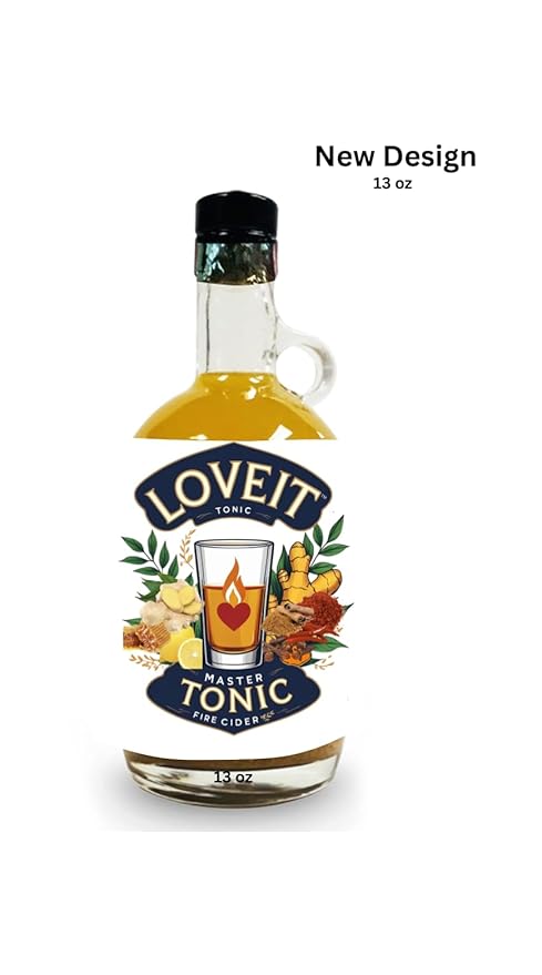 13oz Organic Fire Cider Master Tonic Juice | TASTE &amp SEE | with Cinnamon Cloves Natural Apple cider vinegar Lemon Ginger Turmeric Cayenne pepper Honey Water
