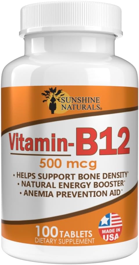 Sunshine Naturals Vitamin B12 500 mcg Dietary Supplement 100 Tablets (3 Pack)