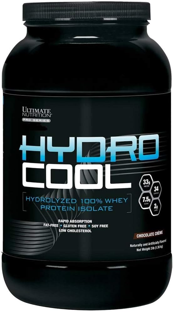 Ultimate Nutrition HydroCool Hydrolyzed Whey Protein Isolate Powder with No Bloating - Fat and Gluten Free Rapid Absorption 33 Grams of Protein Strawberry 3 Pounds