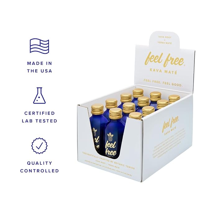 Botanic Tonics feel free Kava Mate - Natural Energy with Kava Root and Yerba Mate - Mood Boost &amp Sustained Energy - Improved Flavor - Pack of 12 (24 Servings)
