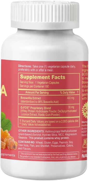 Super Boswellia Serrata with G-FOS - 98% Boswellic Acid - Supports Joint &amp Mobility Health - 180 Vegan Capsules 180 Day Supply