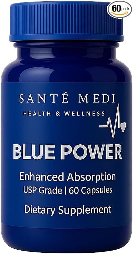 Blue Power - Methylene Blue (USP Grade) Pharma Grade - 60 Capsules with Added Vitamin C Ester for Enhanced Absorption - Brain Supplement for Memory Focus Clarity Cognitive Function