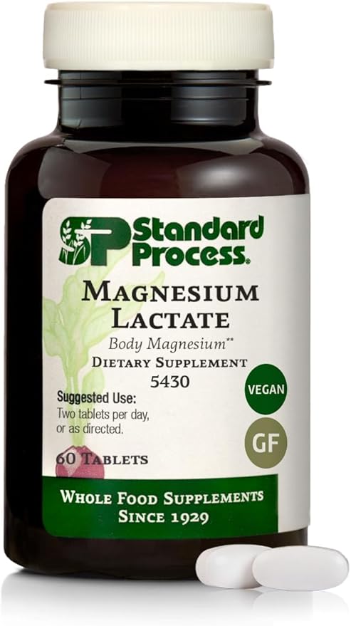 Standard Process Magnesium Lactate - Energy Support Supplement - Aids Healthy Bones &amp Muscle Relaxation - Helps Maintain Heart Health - Vegan &amp Gluten-Free - 60 Tablets (30 Servings)
