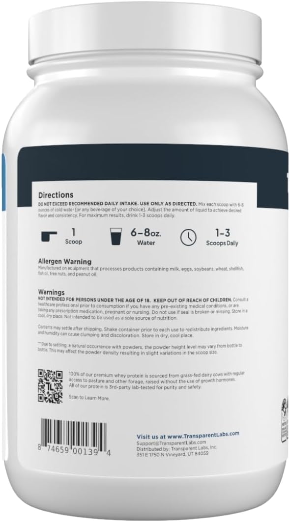 Transparent Labs Grass-Fed Whey Protein Isolate - Naturally Flavored Gluten Free Whey Protein Powder with 28g of Protein per Serving &amp 9 Amino Acids - 30 Servings Chocolate Peanut Butter