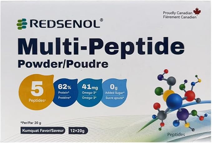Multi-Peptide Powder 5 Small-Molecule Protein Peptides: Soy Ovalbumin Whey Sea Cucumber and Shiitake Peptides100% Absorption 62% Protein Omega 3 &amp6 Vitamins &amp Minerals (2 Boxes)
