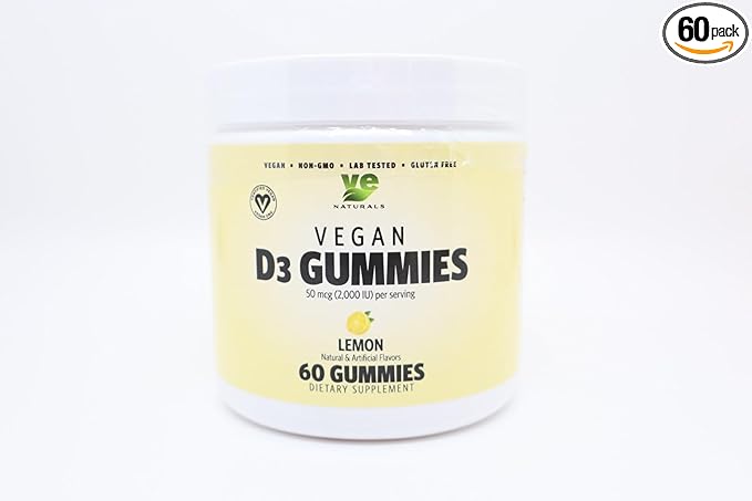 Certified Vegan Vitamin D3 Gummies – 1000 IU per Gummy | Lemon Flavor | Plant-Based &amp Limited-Ingredient | Non-GMO Gluten-Free Soy-Free | Immune &amp Bone Health Support for Adults Seniors &a