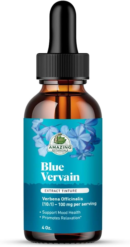 Organic Blue Vervain 10X Extract Tincture – Ultra-Concentrated Herbal Supplement – Verbena Hastata for Calm Mood &amp Nervous System Support – Vegan Sugar &amp Alcohol-Free Herb Drops - 4 fl oz/ 1