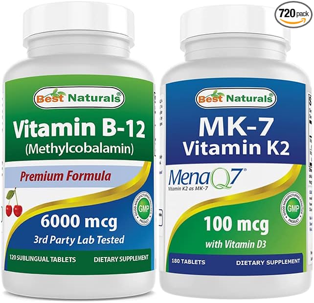 Best Naturals Vitamin B12 6000 mcg &amp Vitamin K2 (MK7) with D3