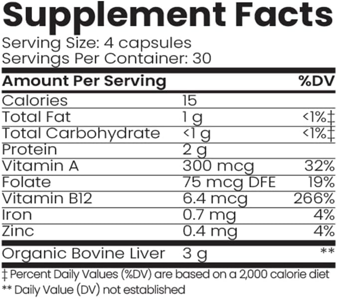 Organic Collagen Australia Pure Liver Capsules - Grass-Fed &amp Pasture-Raised – Source of B12 Energy Immune Support Muscle Strength &amp Metabolism Aid (120 Capsules)