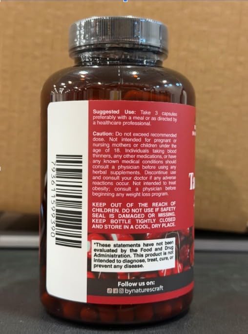 Natures Craft Extra Strength Tart Cherry Capsules - Tart Cherry Extract Capsules for Uric Acid Cleanse for Kidney Support - Fruit Extract Supplement for Urinary Tract Health &amp Joint Support - 240