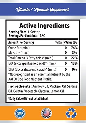 Dog Heart Support - Omega 3 - for Dogs and Cats - Health and Wellness - Omega 3 Fatty acids for Dogs Liquid - 3 Bottle (540 Softgels)