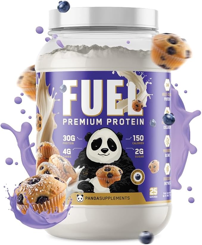 Underground Bio Labs Panda Fuel Premium Protein WheyHydrolyzed CollagenCaseinProbiotics Enzymes Keto FriendlyTime Release 25 Servings (2.5 Pound Blueberry Muffin)