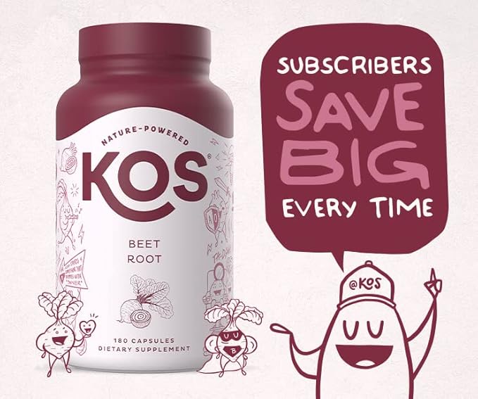 KOS Organic Beetroot Capsules 1500mg - USDA Organic Antioxidant Power from Organic Beet Root Superfood Supports Healthy &amp Active Lifestyle - Non-GMO Vegan and Keto Friendly - 180 Capsules