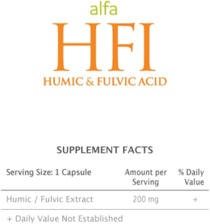 Alfa HFI Humic and Fulvic Acid 90 Capsules Bottle.