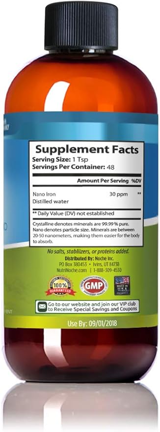 Liquid Iron Supplement for Women - High Potency Sublingual Iron Drops - Vegan Liquid - Tasteless Flavor - Premium Supplement for Men Women &amp Kids - 8 Ounces - Nutrinoche
