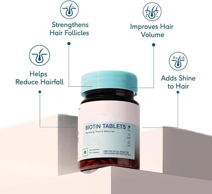 Biotin 10000mcg Supplement for Hair Growth Strong Hair and Glowing Skin Fights Nail Brittleness 90 Biotin Tablets