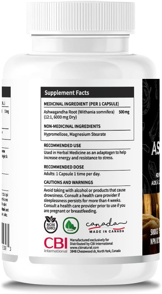 CBInatural Ashwagandha 12:1 Extract 500mg – Energy Vitality &amp Men’s Wellness Support – 120 Vegan Capsules 4-Month Supply