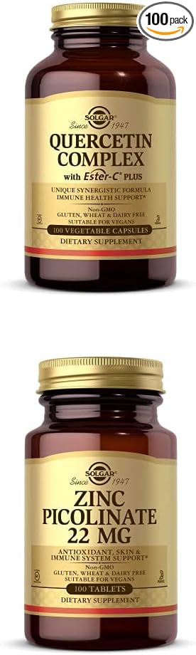Solgar Quercetin Complex with Ester-C Plus 100 Vegetable Capsules - 50 Servings -Supports Immune Health Zinc Picolinate 22 mg 100 Tablets - Promotes Healthy Skin