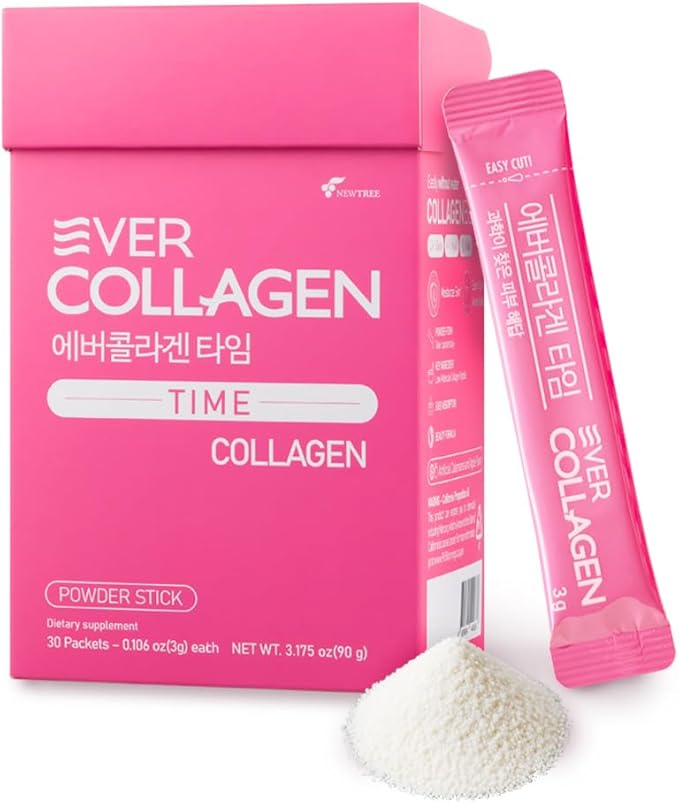 NEWTREE Low Molecular Multi Marine Collagen Peptides Protein Powder Stick for Skin Hair Nail Health &amp Beauty Type I III Collagen Supplement for Women Men 30 Packets (Apple Flavor)