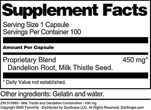 Milk Thistle and Dandelion Combination - 450 mg (100 Capsules ZIN: 512989) - 3 Pack