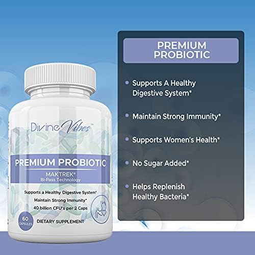 Divine Vibes Probiotics 40 Billion CFU - Approved Probiotics for Women Probiotics for Men and Adults Natural Shelf Stable Probiotic Supplement with Prebiotic Acidophilus Probiotic 60 Capsules