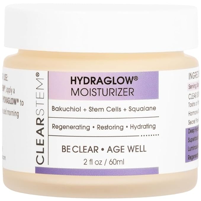CLEARSTEM - HYDRAGLOW Stem Cell Moisturizer - Bakuchiol + Squalene - Youthful Skin Face Moisturizer - All Skin Types - Facial Skin Care Products - Gluten Free Cruelty Free - 2 fl oz / 60ml