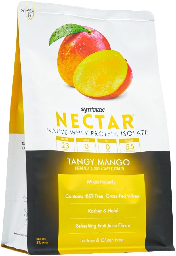 Syntrax Nutrition Nectar100% Whey Protein Isolate Powder Refreshing Fruit Juice Flavor Tangy Mango 2 lbs.