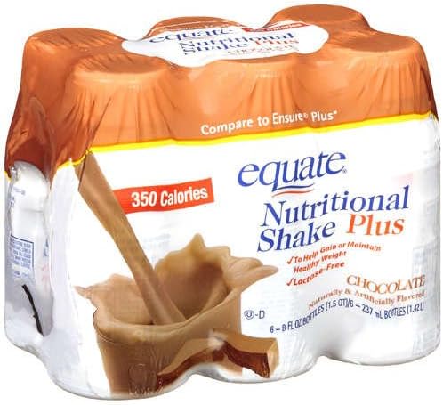 Equate Chocolate Nutritional Shake Plus 350 Calories 6 Shakes 1.5-quart Box (Pack of 2)