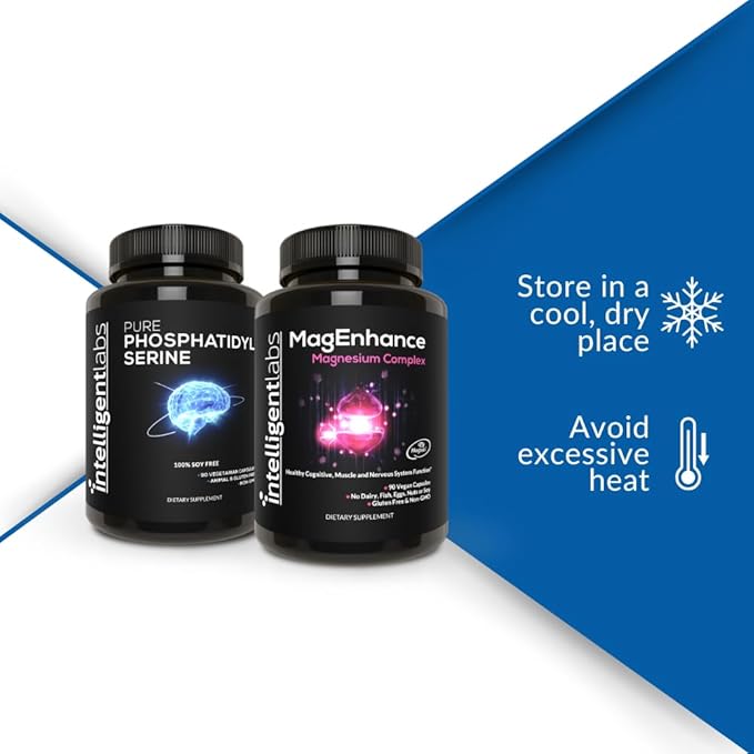 Intelligent Labs 2-in-1 Bundle of MagEnhance Triple Magnesium Complex (Magnesium L-Threonate Glycinate and Taurate) + Pure Phosphatidylserine 100mg GMO and Soy-Free 30-Day Supply Each